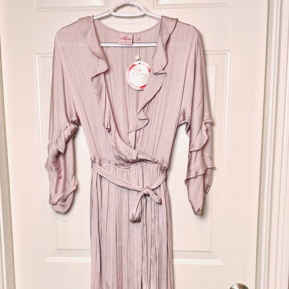 NWT Leona By Leona Edmiston Women's Blush Ruffle Wrap Dress Size 8